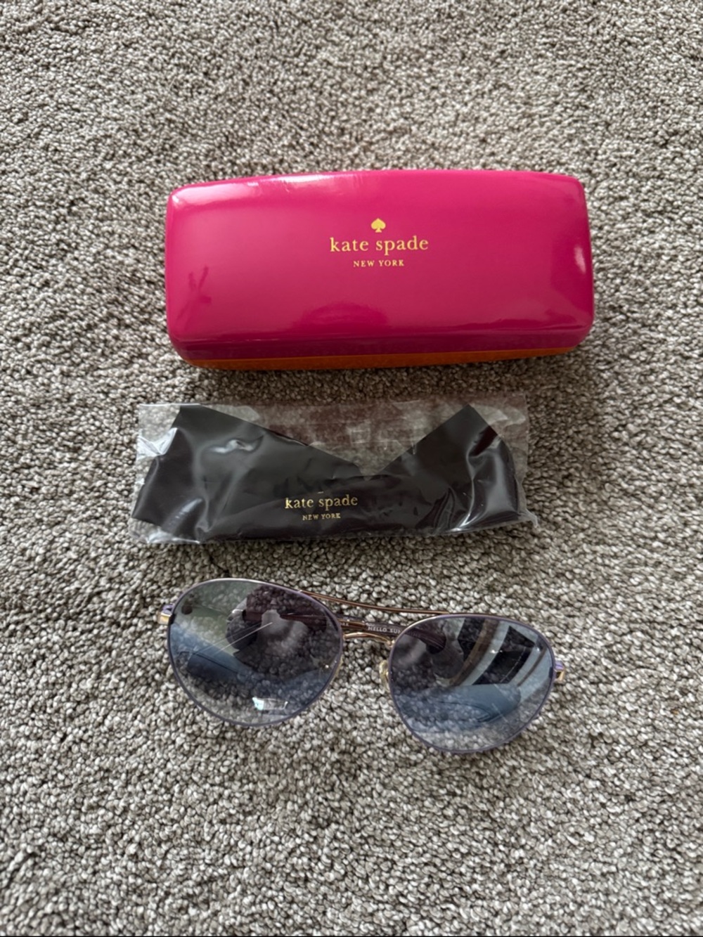 kate spade Silver Aviator Sunglasses with Pink Hard Case
